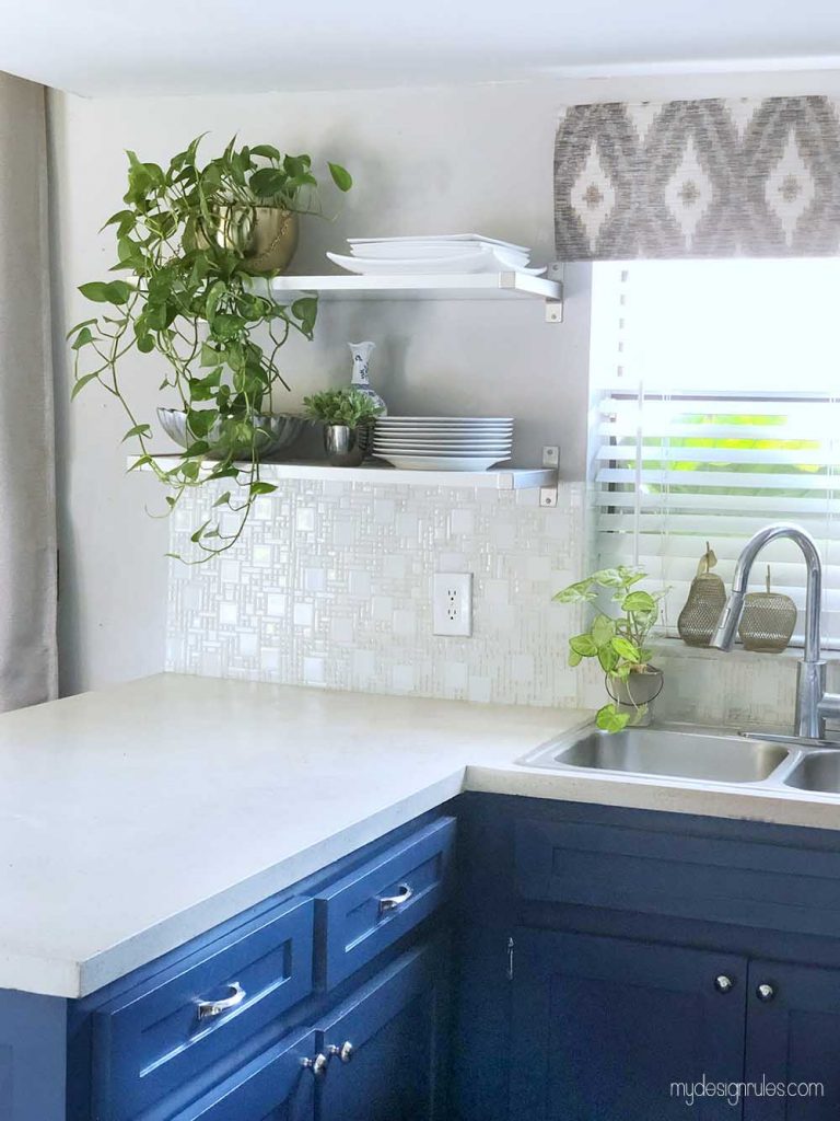 DIY Kitchen Makeover. Ikea open shelving units cut to sizw